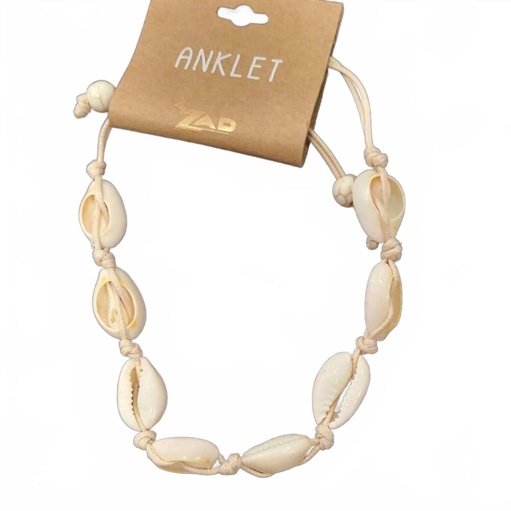 NEW ZAD women's cowry shell anklet and bracelet in boho beach tan